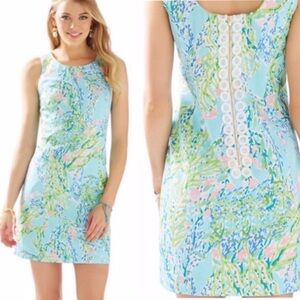 Lilly Pulitzer Cathy Shift Dress in Blue Heaven Coral Coastal Spring Size 10